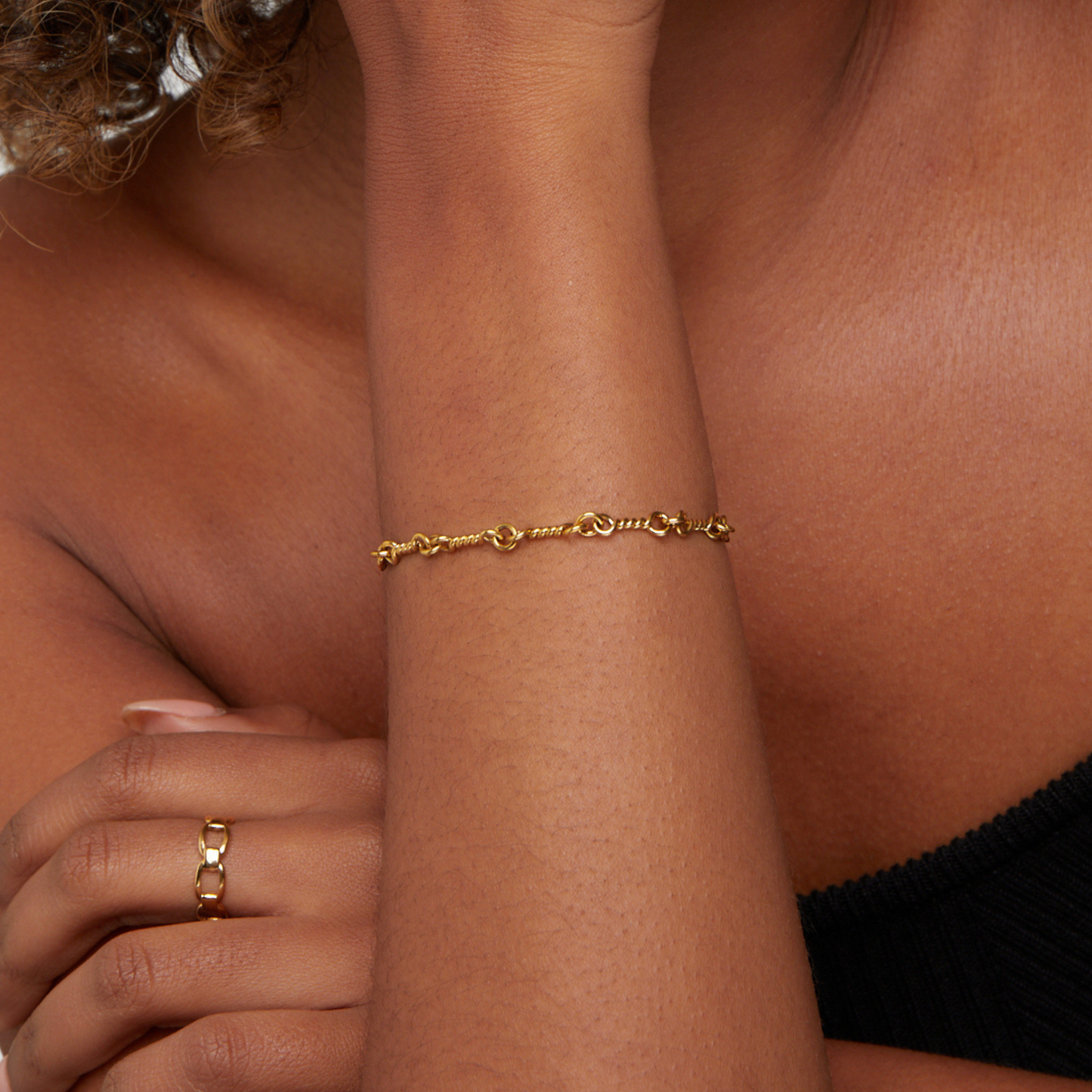 Bransoletka Figaro Gold Knot Chain - Wodoodporna Bransoletka