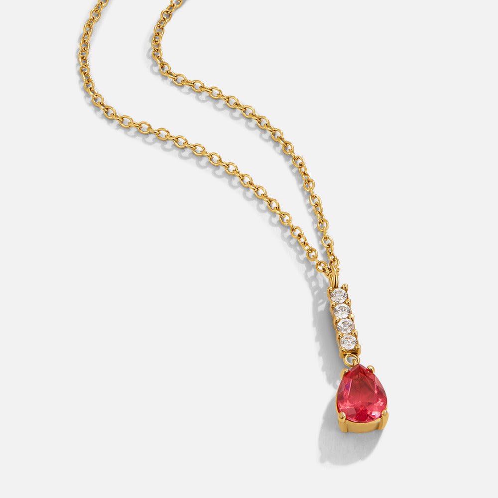Naszyjnik Kryształowy Ruby w Kształcie Łzy - Wodoodporny Naszyjnik