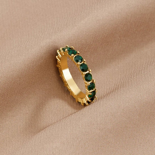 Zielona Piękność - Wodoodporny Pierścionek Kryształowy 18K