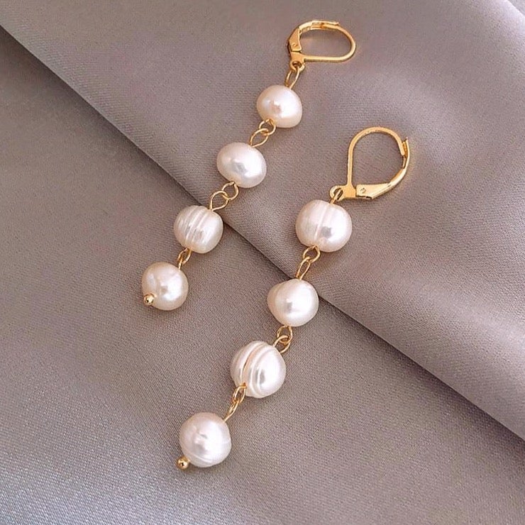 Złote Kolczyki z Perłami Słodkowodnymi - Eleganckie Kolczyki