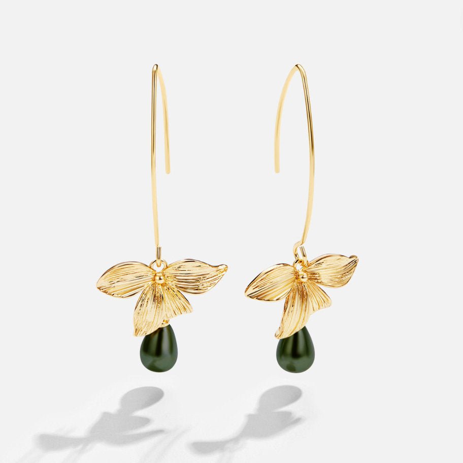 Kolczyki Jade Pearl & Petal Drop - Unikalne Kolczyki