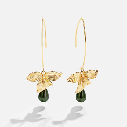 Kolczyki Jade Pearl & Petal Drop - Unikalne Kolczyki