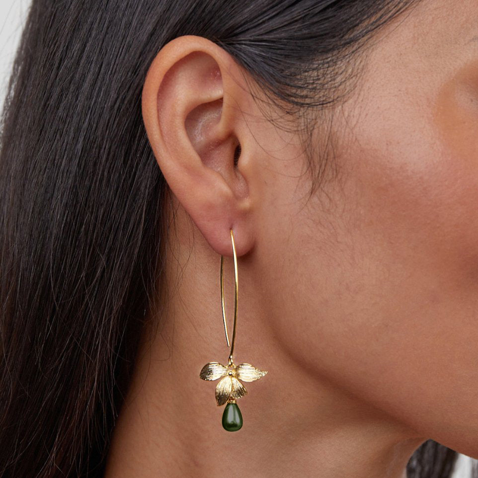 Kolczyki Jade Pearl & Petal Drop - Unikalne Kolczyki