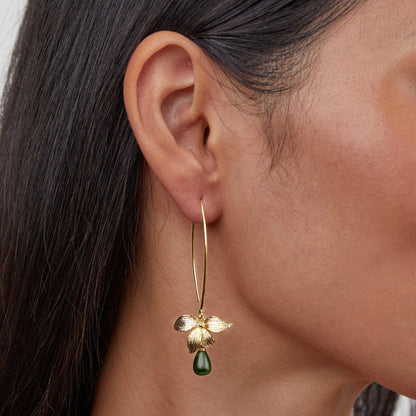 Kolczyki Jade Pearl & Petal Drop - Unikalne Kolczyki