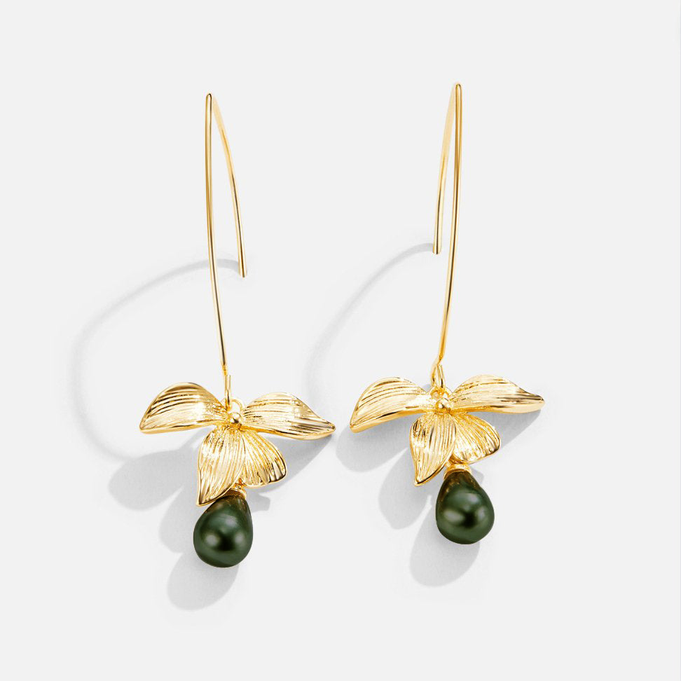 Kolczyki Jade Pearl & Petal Drop - Unikalne Kolczyki