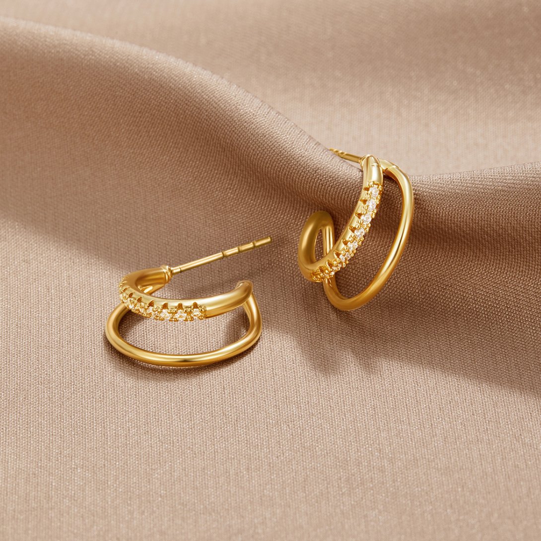 Leyla Crystal Double Hoop - Eleganckie Kolczyki