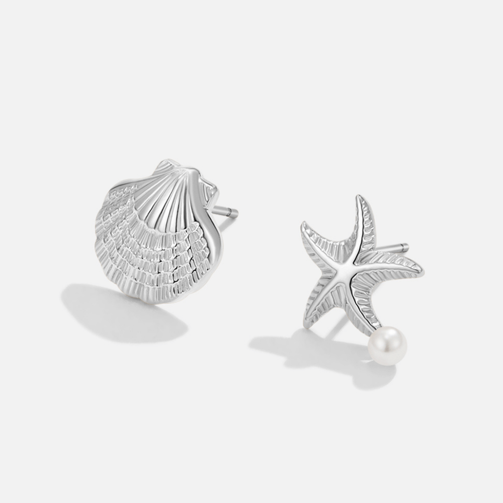 Srebrne Kolczyki Naia Shell & Starfish - Wodoodporne Kolczyki
