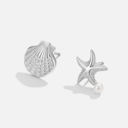 Srebrne Kolczyki Naia Shell & Starfish - Wodoodporne Kolczyki