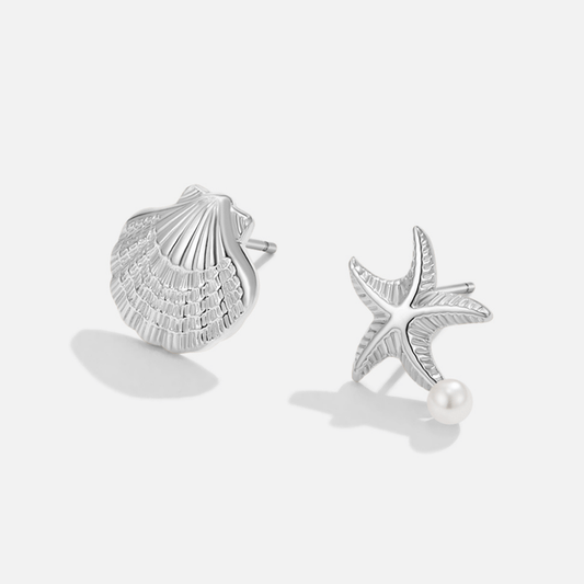 Srebrne Kolczyki Naia Shell & Starfish - Wodoodporne Kolczyki