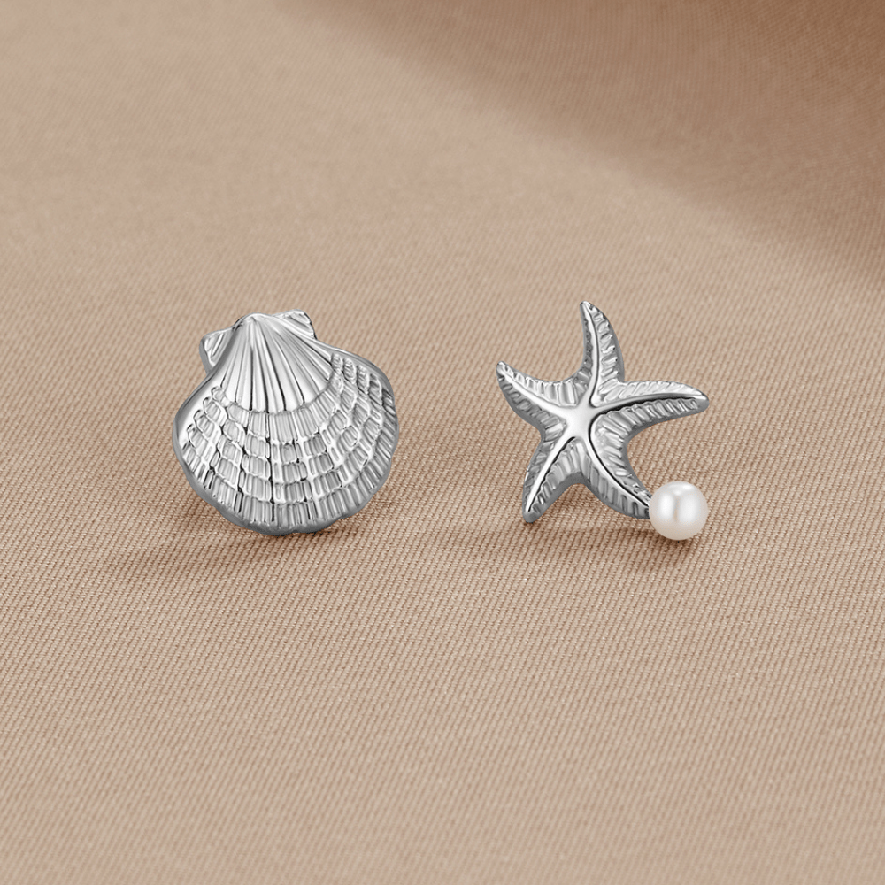 Srebrne Kolczyki Naia Shell & Starfish - Wodoodporne Kolczyki