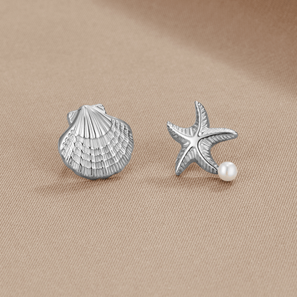Srebrne Kolczyki Naia Shell & Starfish - Wodoodporne Kolczyki