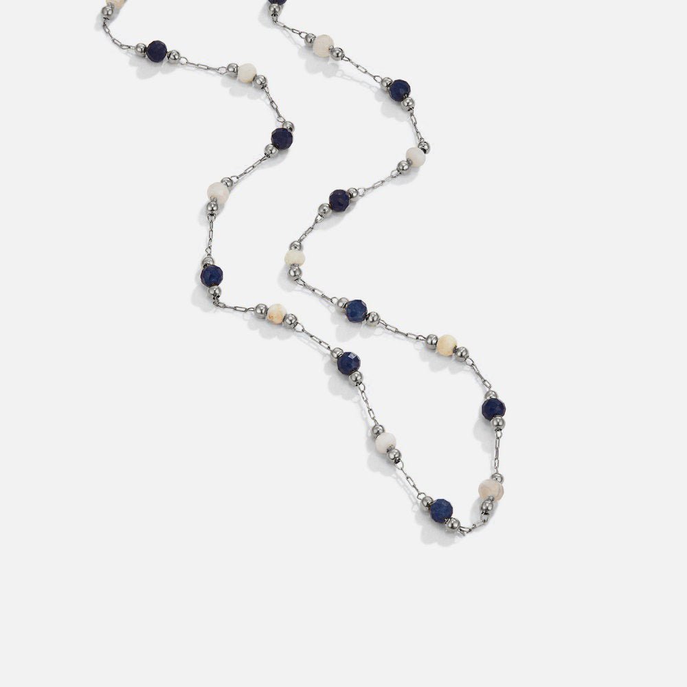 Srebrny naszyjnik z kamieni Midnight Beaded - wodoodporny naszyjnik