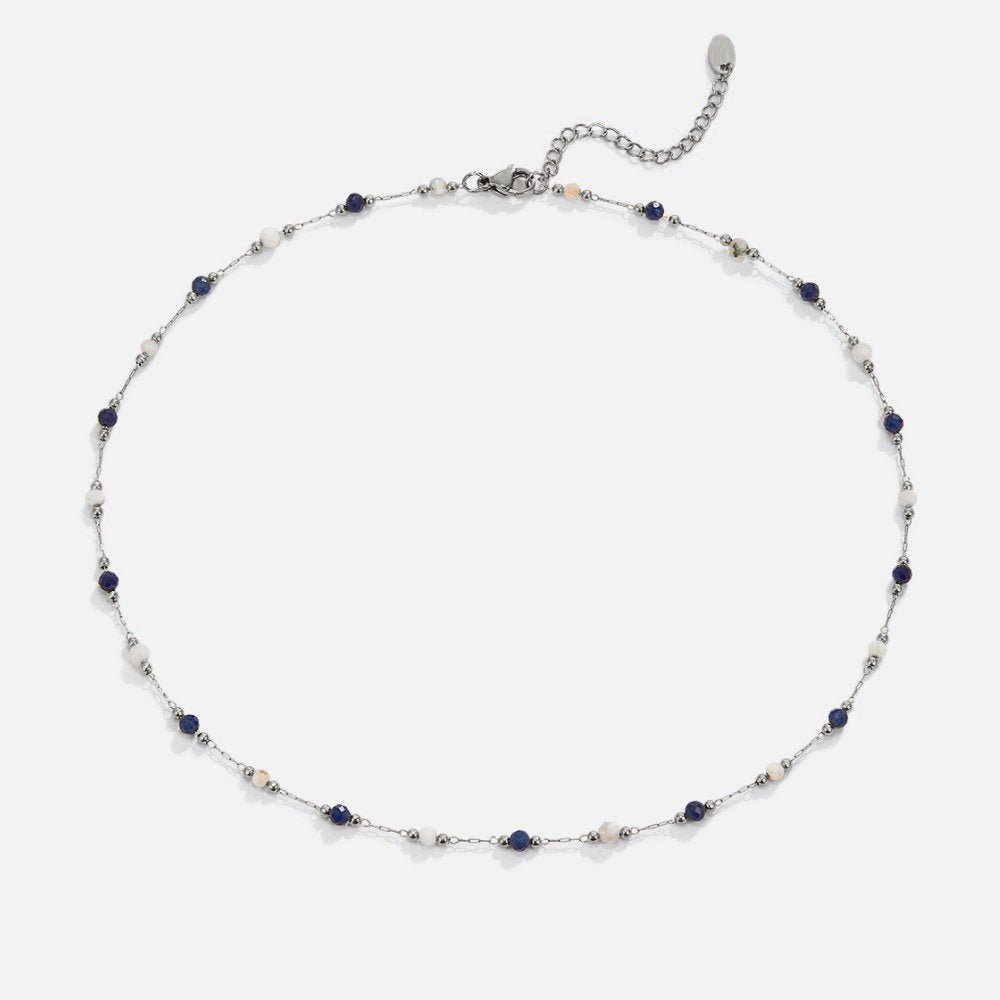 Srebrny naszyjnik z kamieni Midnight Beaded - wodoodporny naszyjnik