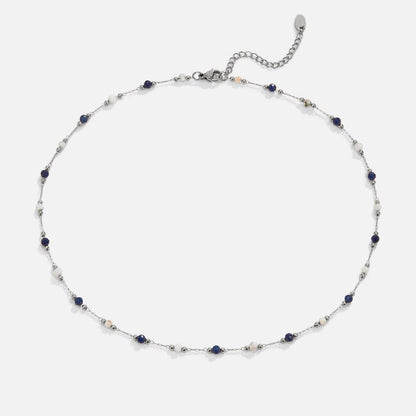 Srebrny naszyjnik z kamieni Midnight Beaded - wodoodporny naszyjnik