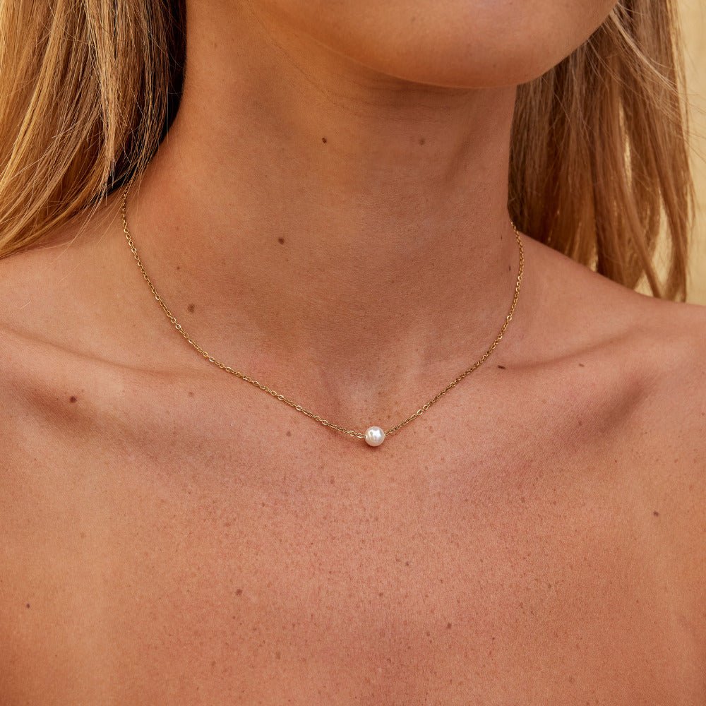 Naszyjnik Solitaire Gold Pearl - Wodoodporny Naszyjnik