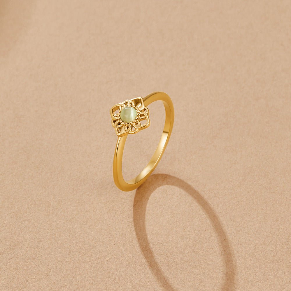 Vintage Lotus Flower Opal Ring - Wodoodporny Pierścionek