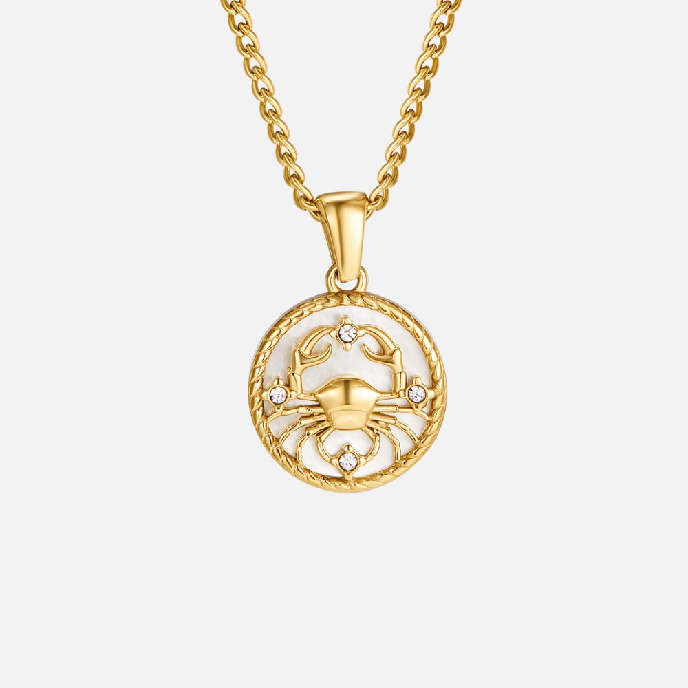 Naszyjnik z monetą zodiakalną z białej muszli - wodoodporny biżuteria