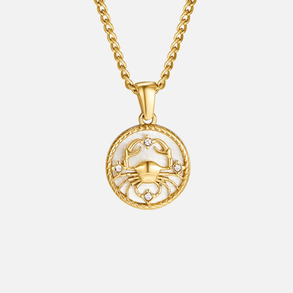 Naszyjnik z monetą zodiakalną z białej muszli - wodoodporny biżuteria