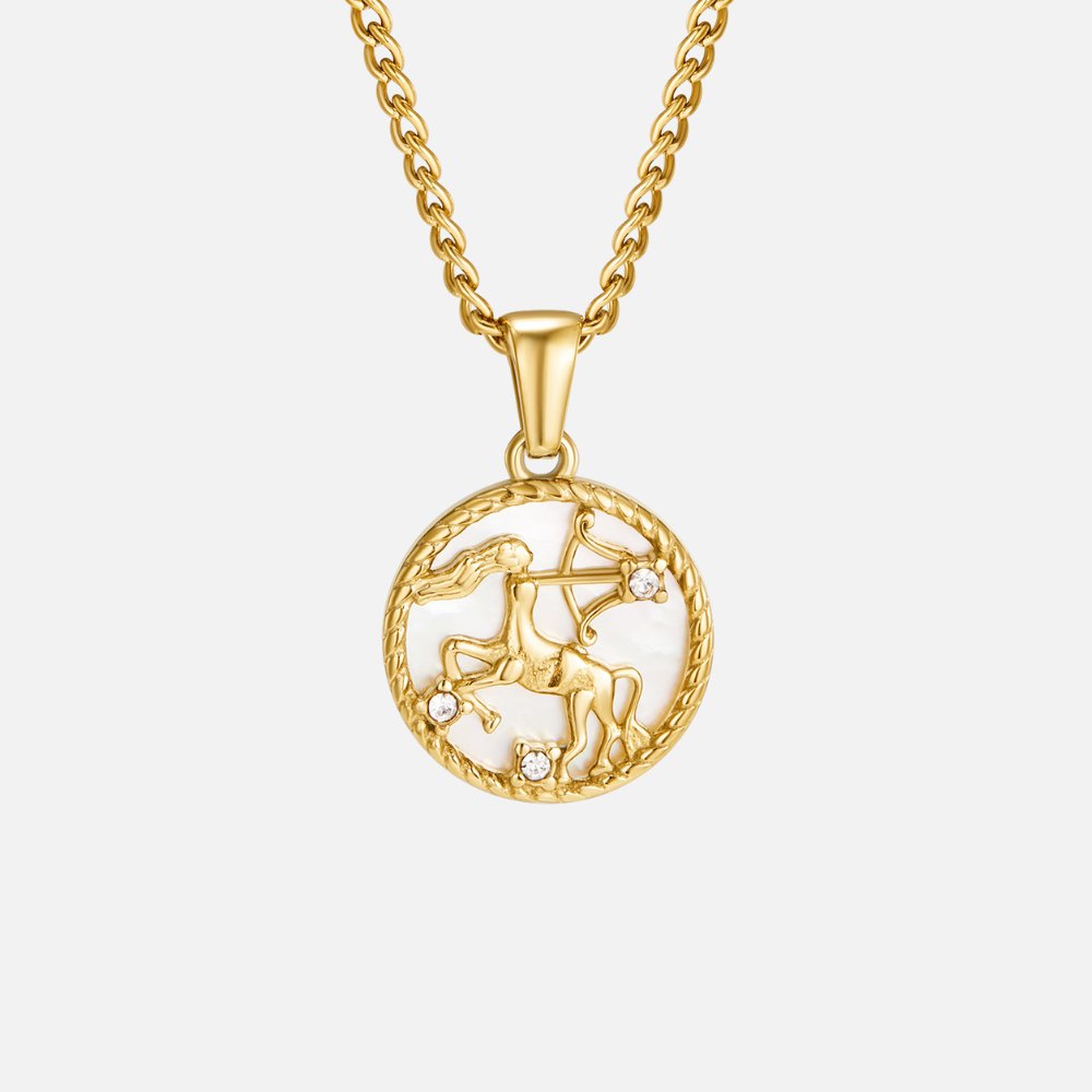 Naszyjnik z monetą zodiakalną z białej muszli - wodoodporny biżuteria