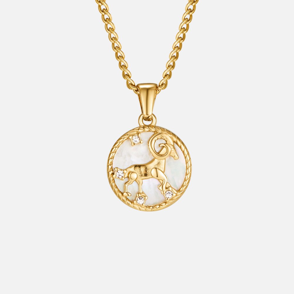 Naszyjnik z monetą zodiakalną z białej muszli - wodoodporny biżuteria