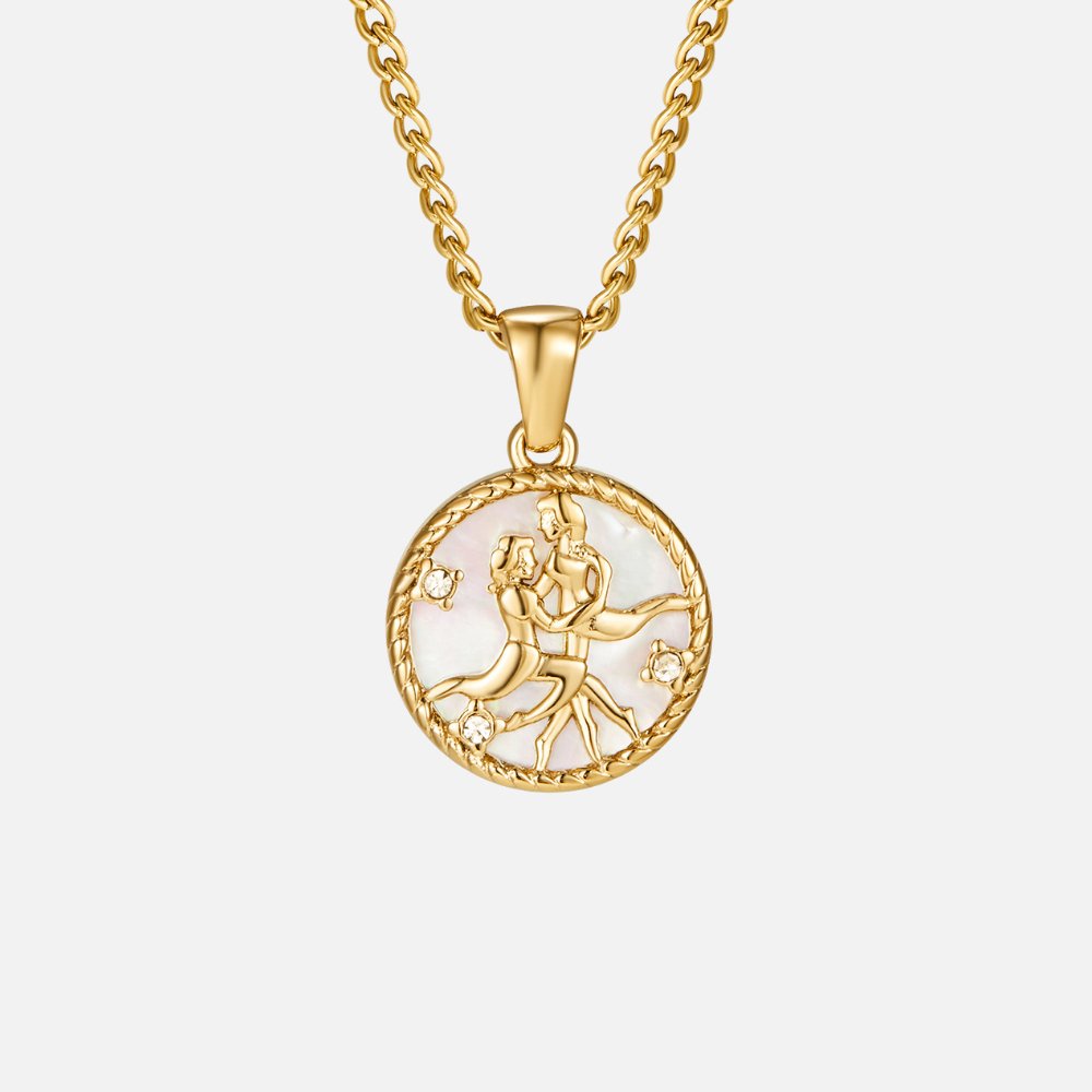Naszyjnik z monetą zodiakalną z białej muszli - wodoodporny biżuteria