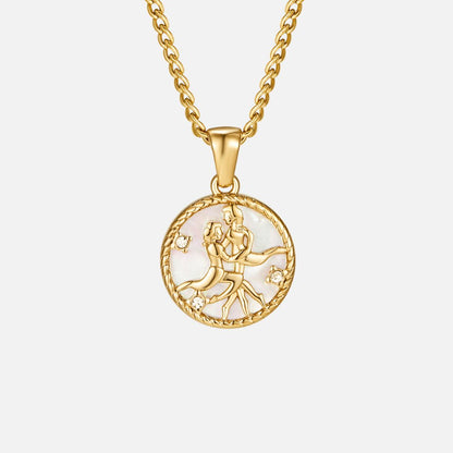 Naszyjnik z monetą zodiakalną z białej muszli - wodoodporny biżuteria