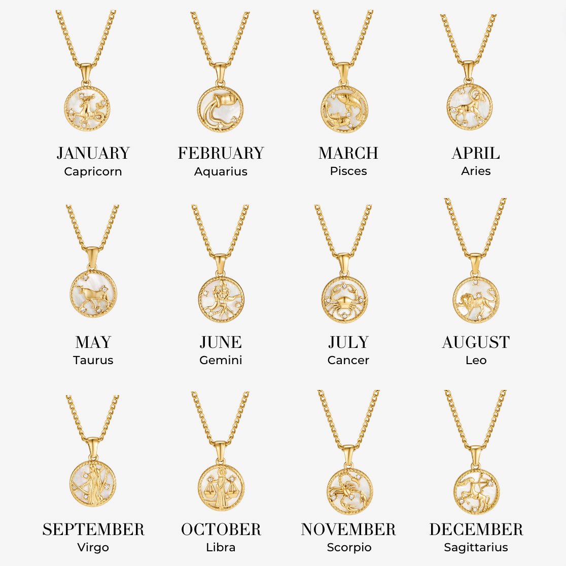 Naszyjnik z monetą zodiakalną z białej muszli - wodoodporny biżuteria