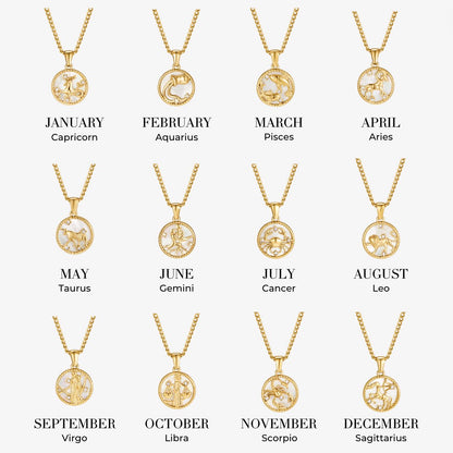 Naszyjnik z monetą zodiakalną z białej muszli - wodoodporny biżuteria